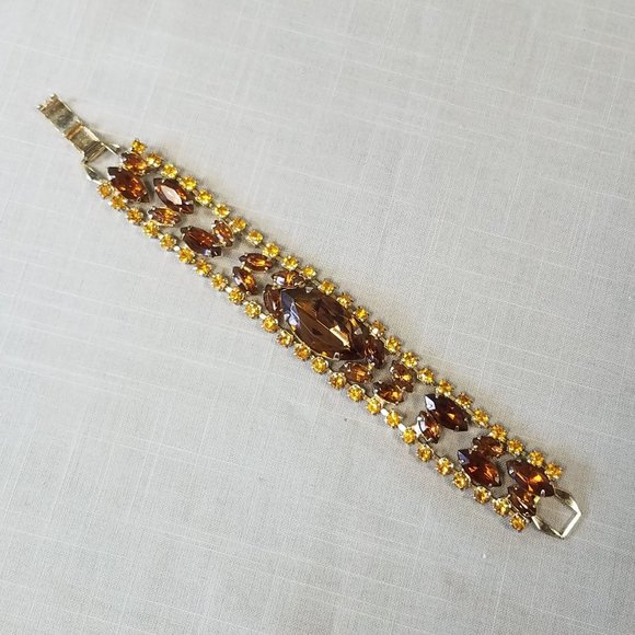 Vintage Amber Color Rhinestone Bracelet - Picture 10 of 12